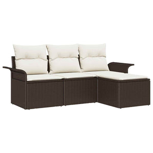 vidaXL Sofa Set with Cushions 4 pcs Brown and Cream Poly Rattan