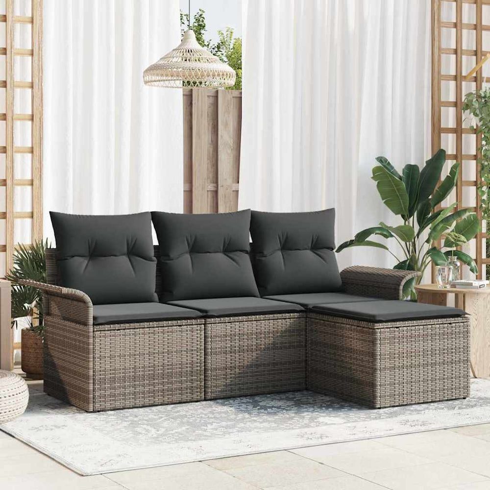 vidaXL Sofa Set with Cushions 4 pcs Grey Poly Rattan