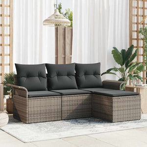 vidaXL Sofa Set with Cushions 4 pcs Grey Poly Rattan