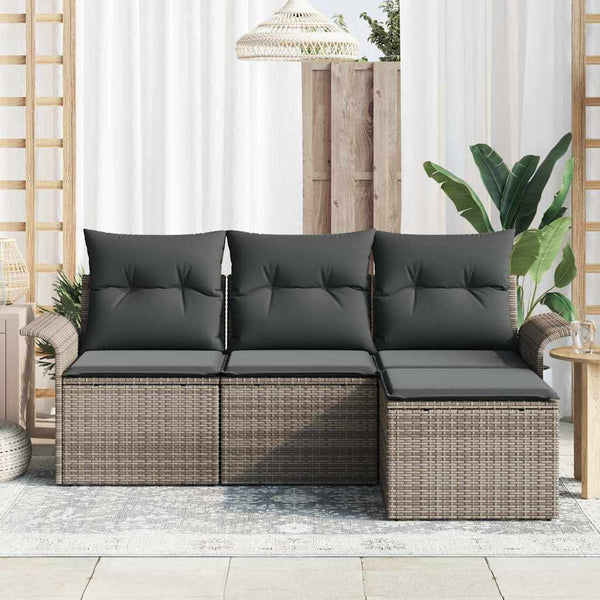 vidaXL Sofa Set with Cushions 4 pcs Grey Poly Rattan