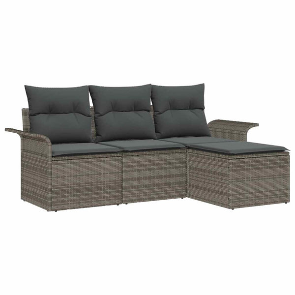vidaXL Sofa Set with Cushions 4 pcs Grey Poly Rattan