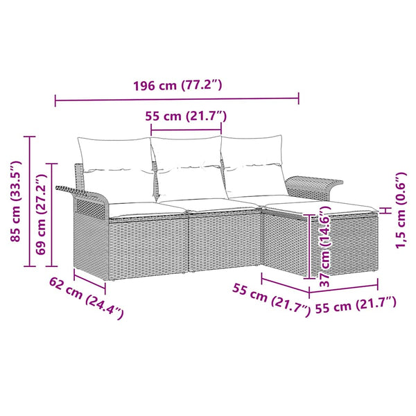 vidaXL Sofa Set with Cushions 4 pcs Grey Poly Rattan