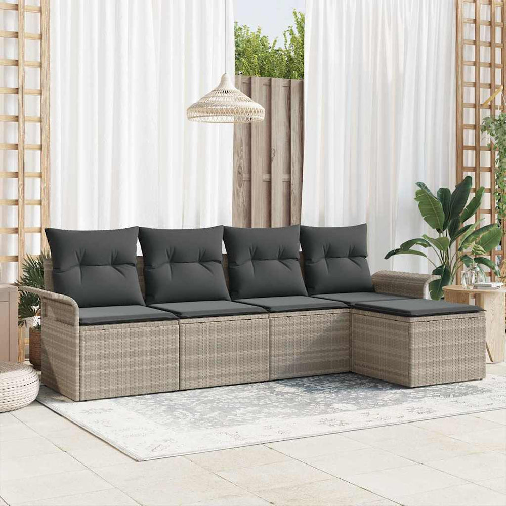 vidaXL Outdoor Sofa with Cushions 5 pcs Light Gray Poly Rattan