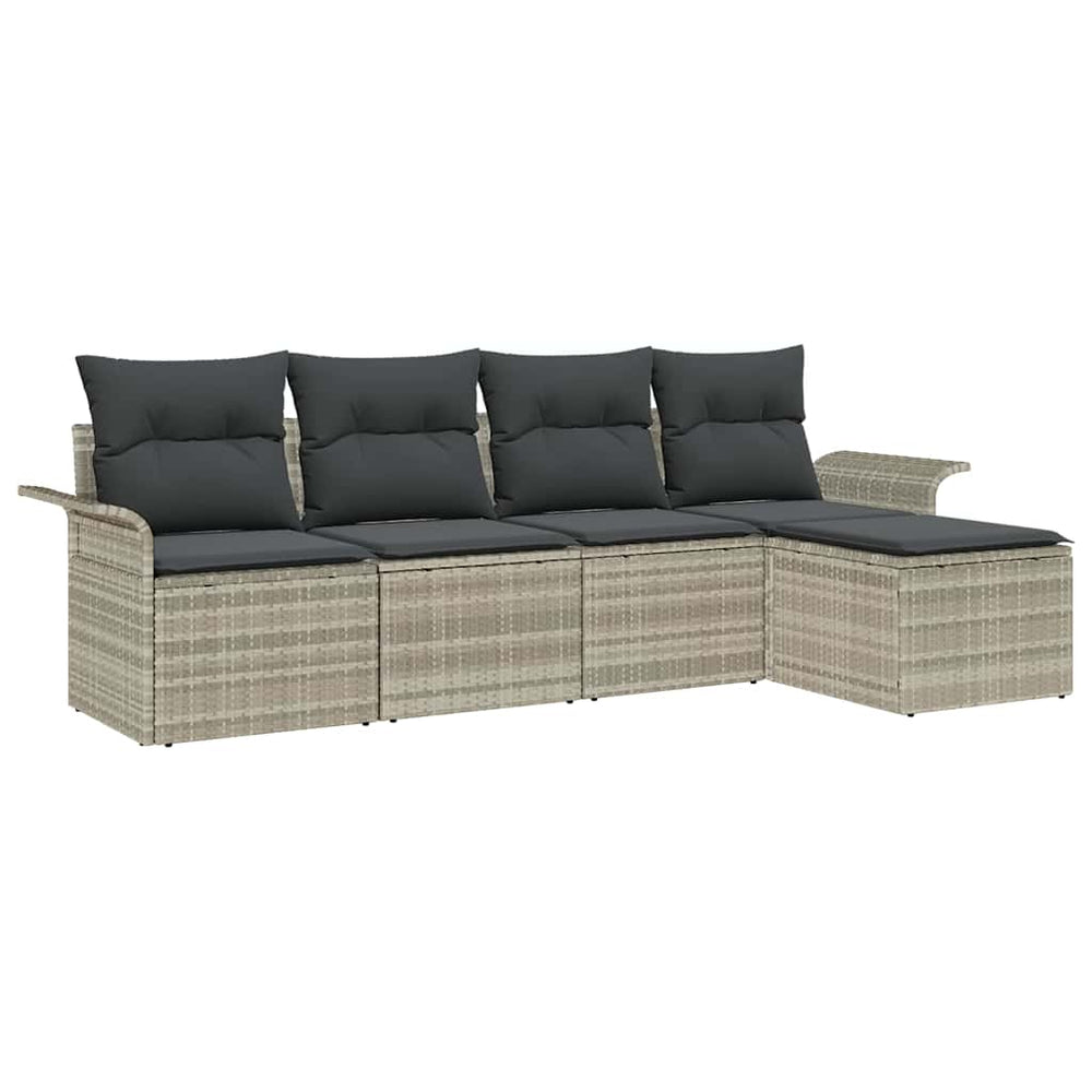 vidaXL Outdoor Sofa with Cushions 5 pcs Light Gray Poly Rattan
