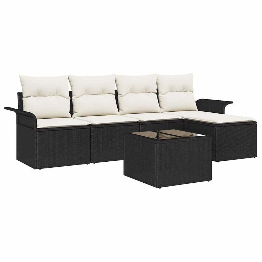 vidaXL 6-Piece Outdoor Sofa with Cushions Black Poly Rattan
