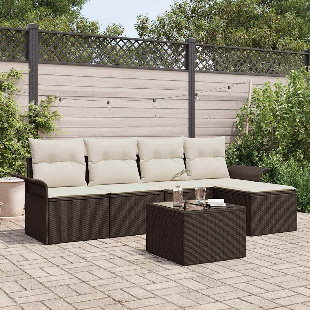 vidaXL Outdoor Sofa Set with Cushions 6 pcs Brown Poly Rattan