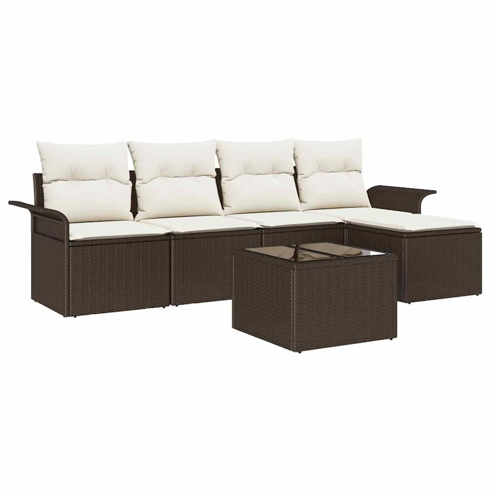 vidaXL Outdoor Sofa Set with Cushions 6 pcs Brown Poly Rattan