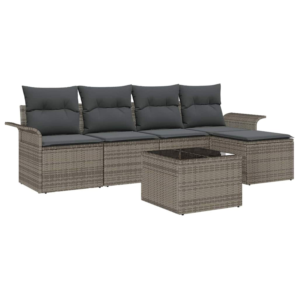 vidaXL Outdoor Sofa Set with Cushions 6 pcs Grey Poly Rattan