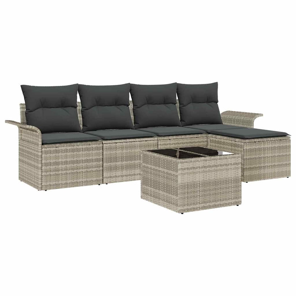 vidaXL Outdoor Sofa Set with Cushions 6 pcs Light Grey Poly Rattan