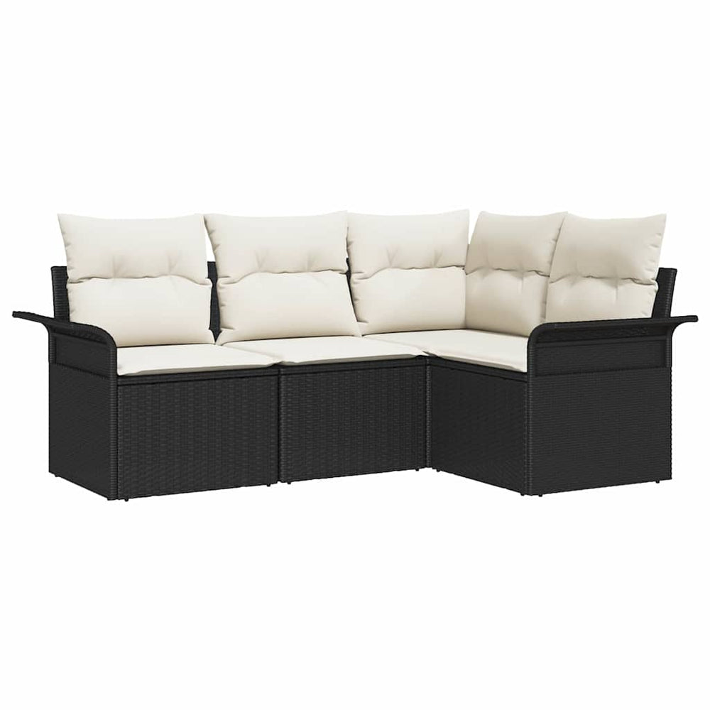 vidaXL Garden Sofa Set with Cushions 4 pcs Black Poly Rattan