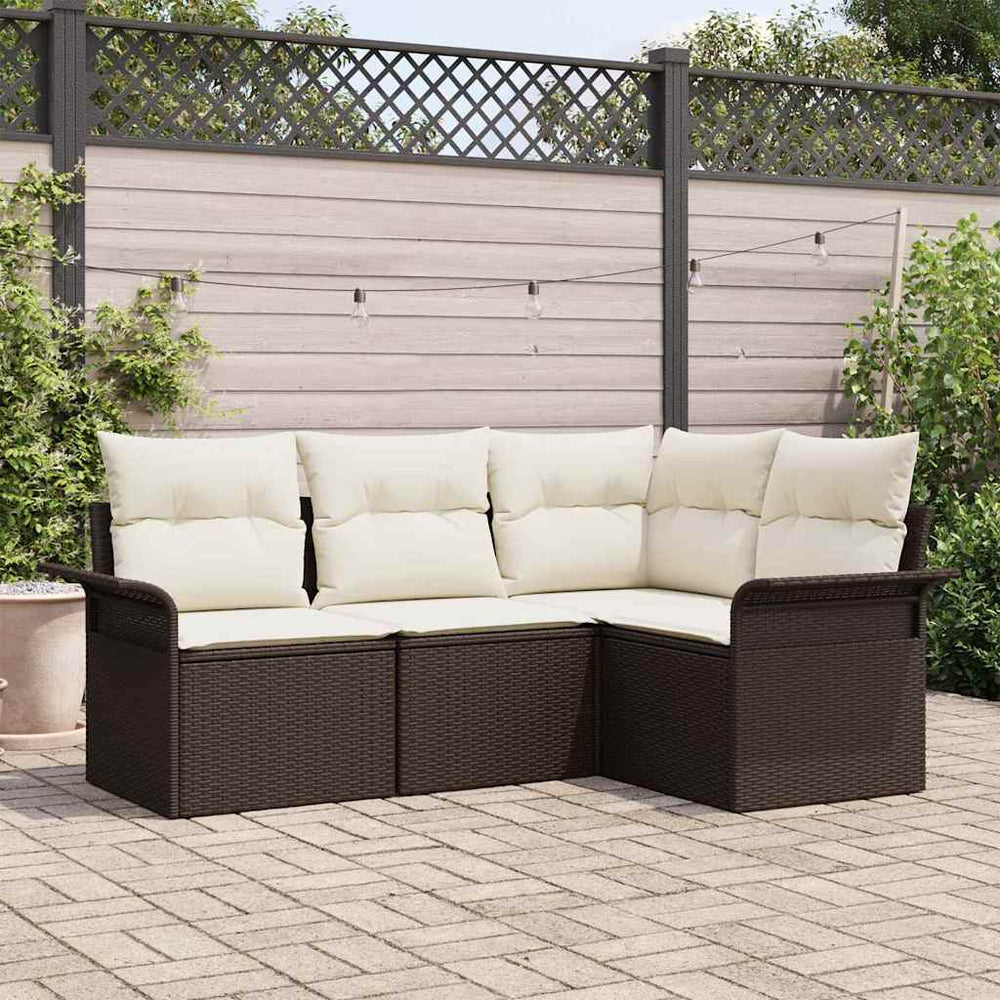 vidaXL Garden Sofa Set with Cushions 4 pcs Brown Poly Rattan