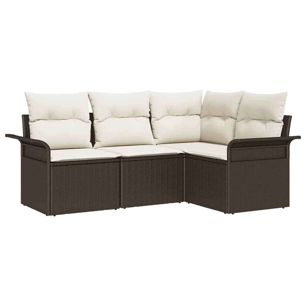 vidaXL Garden Sofa Set with Cushions 4 pcs Brown Poly Rattan