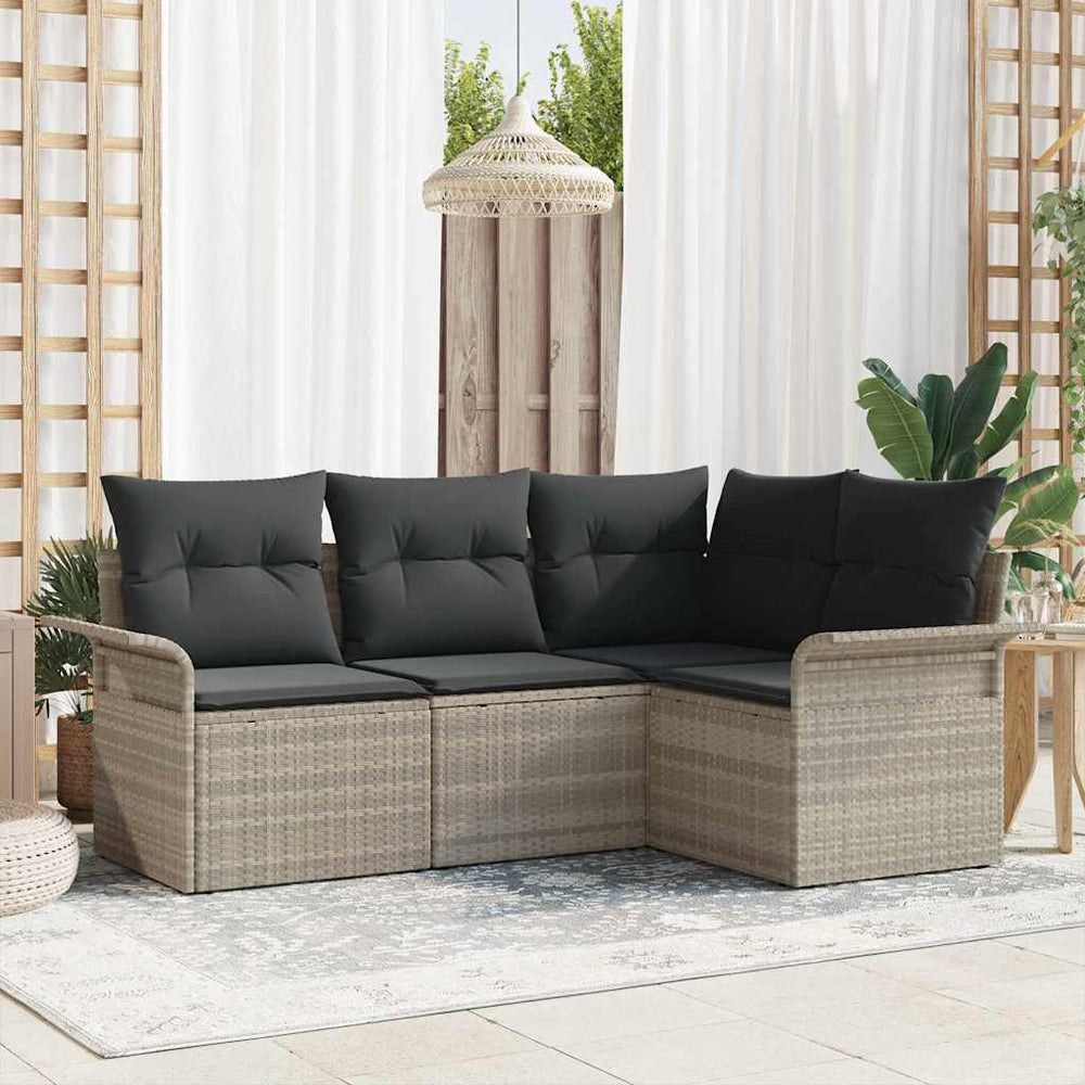 vidaXL Garden Sofa Set with Cushions 4 pcs Light Grey Poly Rattan