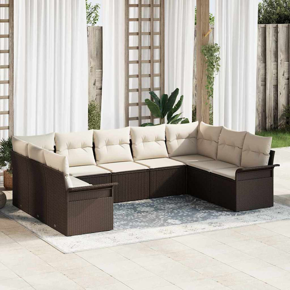 vidaXL Garden Sofa Set with Cushions Brown Poly Rattan