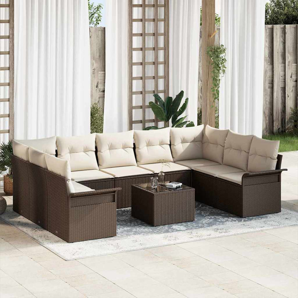 vidaXL Garden Sofa Set with Cushions 10 pcs Brown Poly Rattan