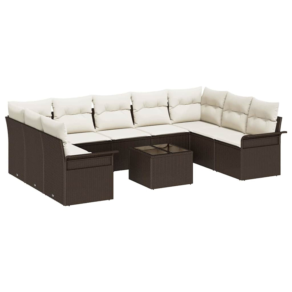 vidaXL Garden Sofa Set with Cushions 10 pcs Brown Poly Rattan