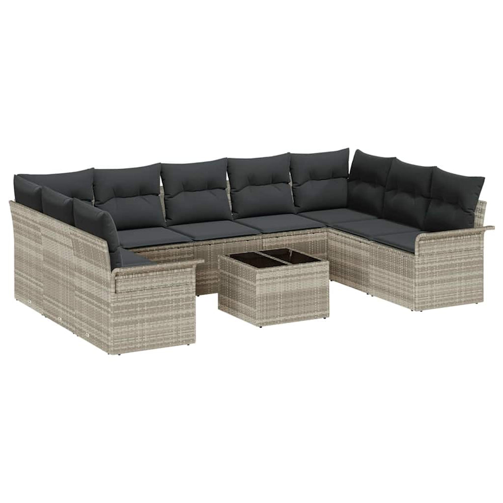 vidaXL Garden Sofa Set with Cushions 10 pcs Light Grey Poly Rattan