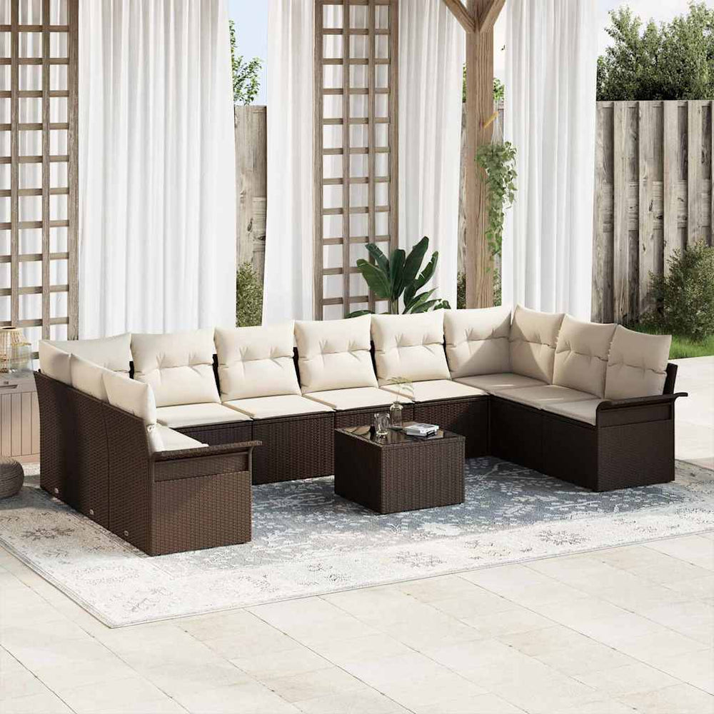 vidaXL Garden Sofa Set with Cushions 11 pcs Brown Poly Rattan
