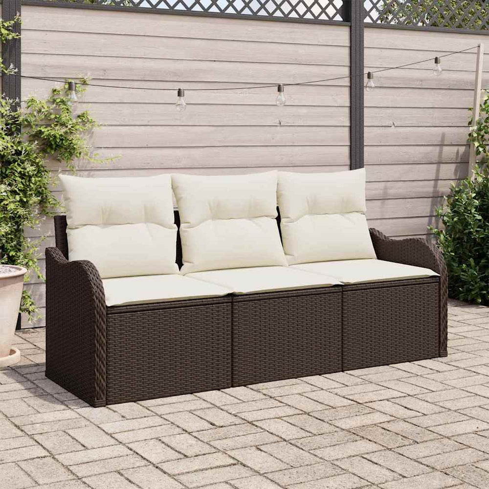 vidaXL Garden Sofa Set with Cushions 3 pcs Brown Poly Rattan