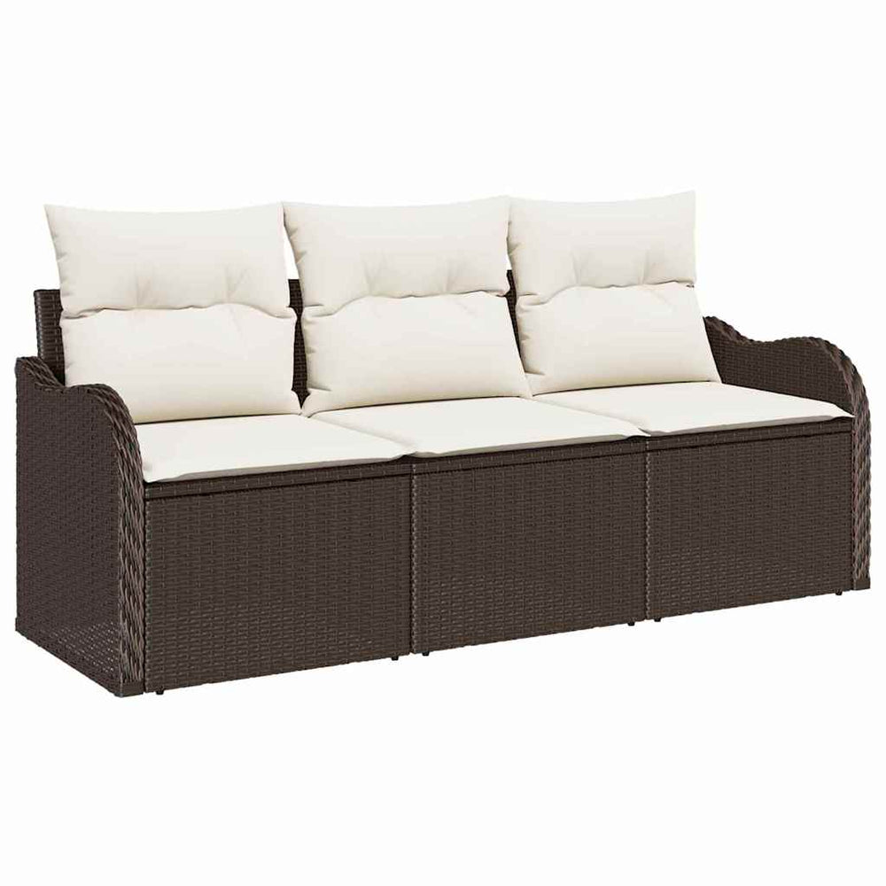 vidaXL Garden Sofa Set with Cushions 3 pcs Brown Poly Rattan