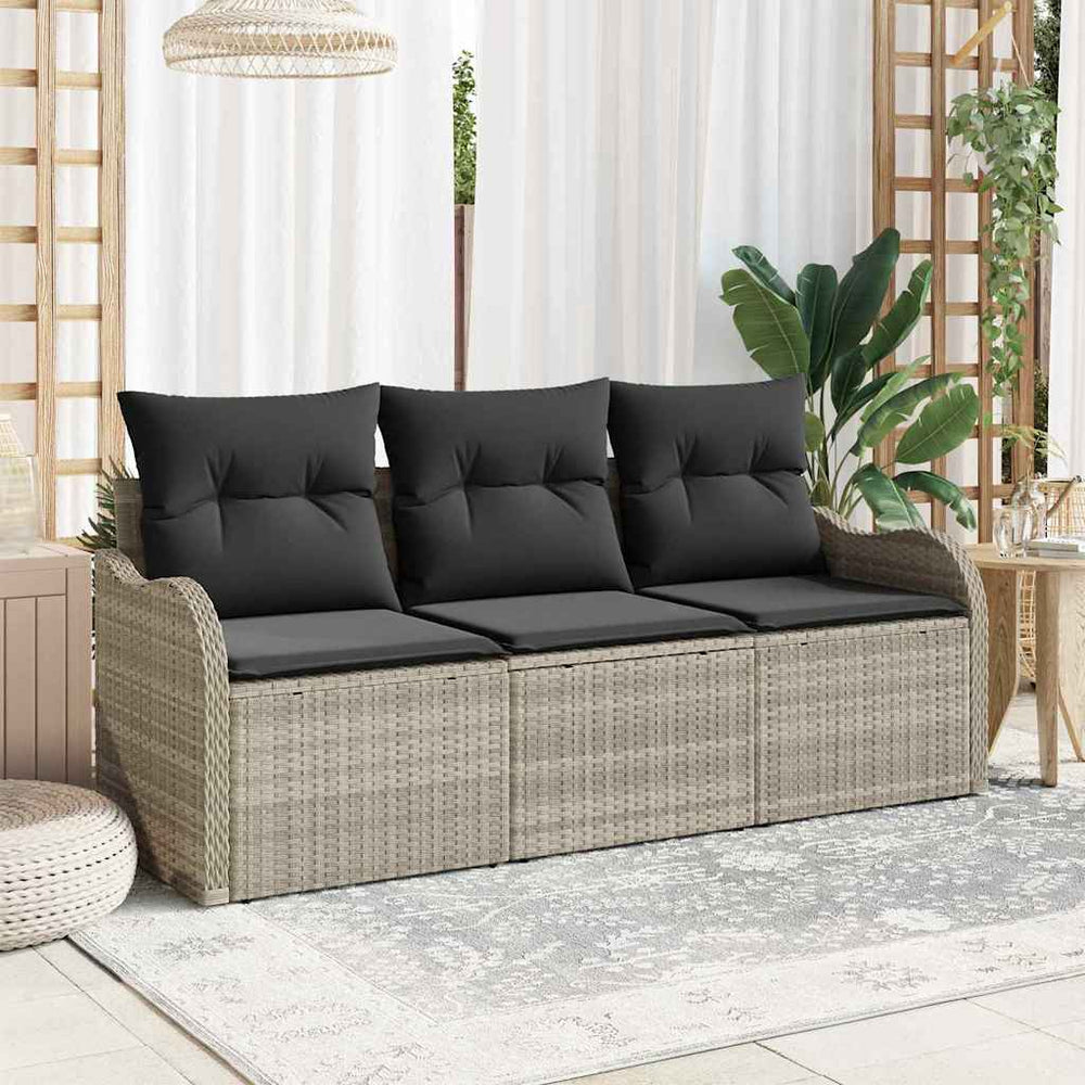 vidaXL Garden Sofa Set with Cushions 3 pcs Light Grey Poly Rattan