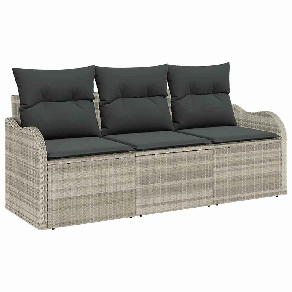 vidaXL Garden Sofa Set with Cushions 3 pcs Light Grey Poly Rattan