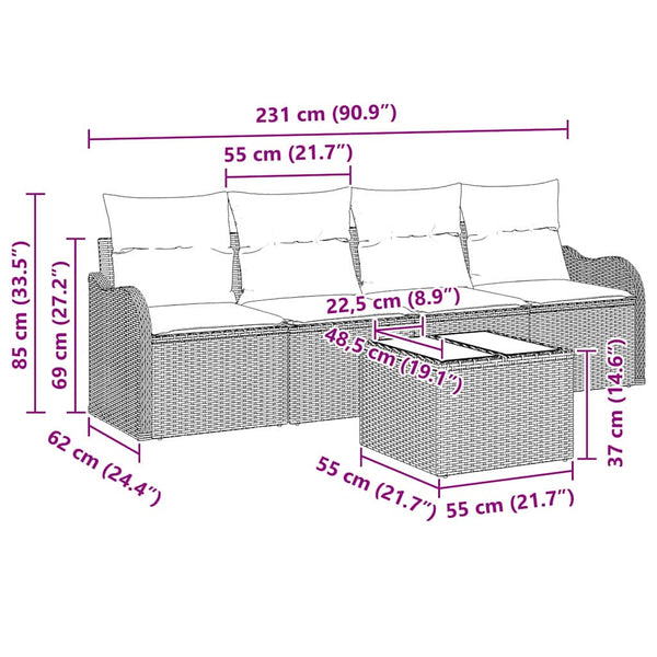 vidaXL Garden Sofa Set Grey Poly Rattan