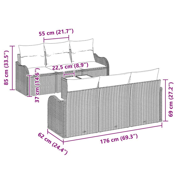 vidaXL Garden Sofa Set Grey 55 x 55 x 37 cm Poly Rattan