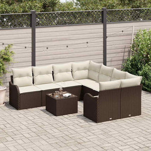 vidaXL Garden Sofa Set with Cushions and Storage 9 pcs Brown Poly Rattan
