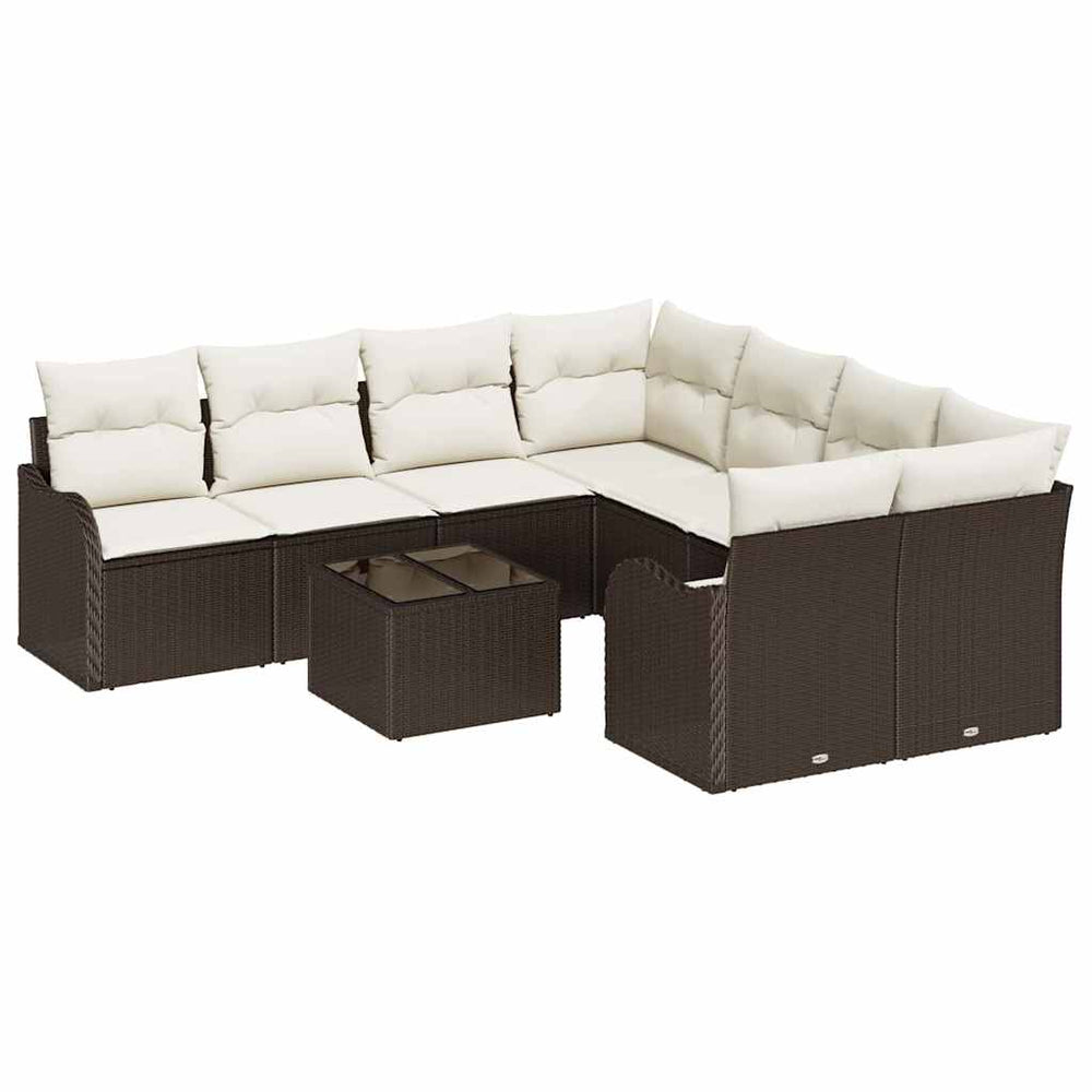 vidaXL Garden Sofa Set with Cushions and Storage 9 pcs Brown Poly Rattan