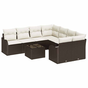 vidaXL Garden Sofa Set with Cushions and Storage 9 pcs Brown Poly Rattan