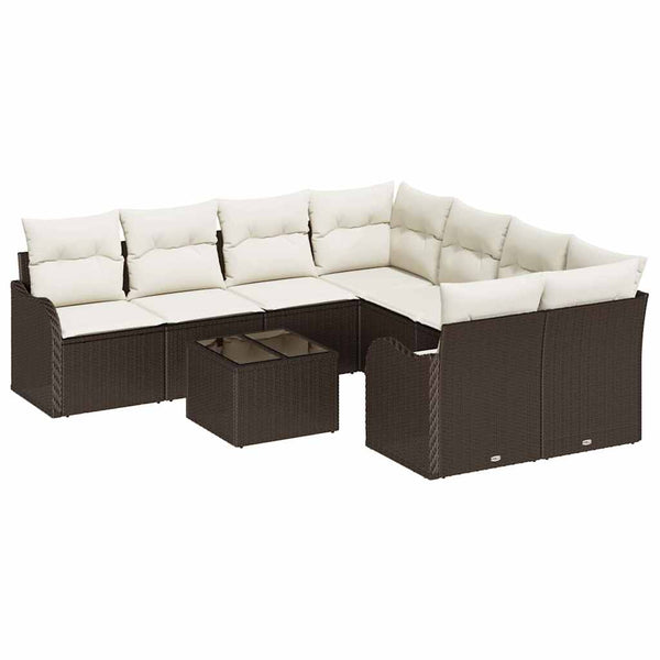 vidaXL Garden Sofa Set with Cushions and Storage 9 pcs Brown Poly Rattan