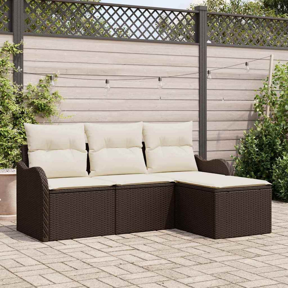 vidaXL Garden Sofa Set with Cushions and Storage 4 pcs Brown Poly Rattan