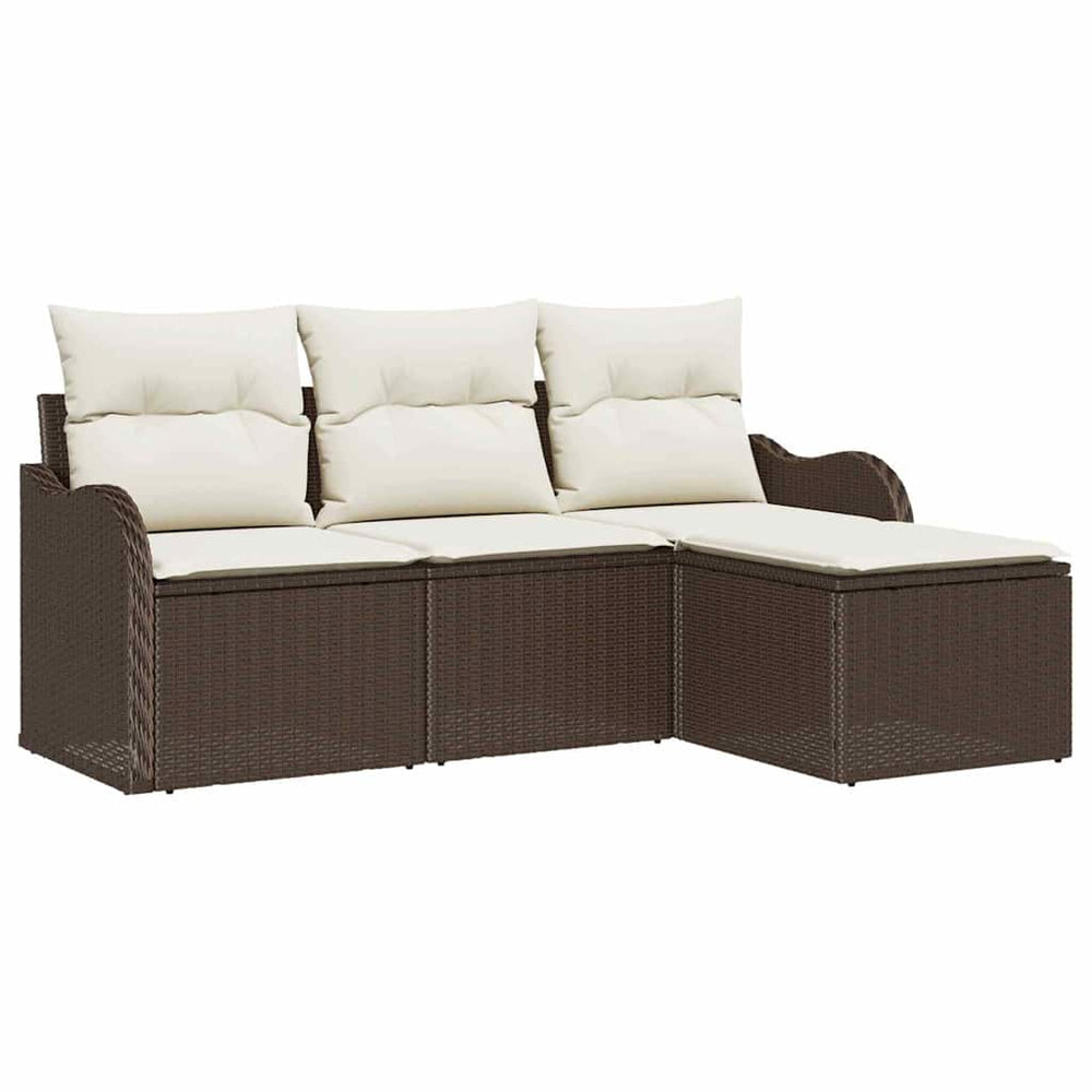 vidaXL Garden Sofa Set with Cushions and Storage 4 pcs Brown Poly Rattan