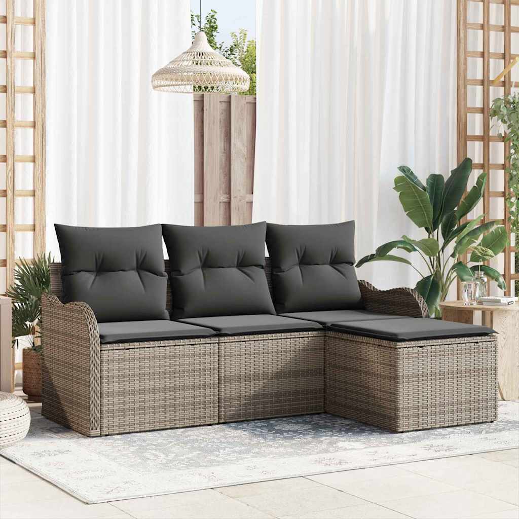 vidaXL Garden Sofa Set with Cushions with Storage 4 pcs Gray Poly Rattan