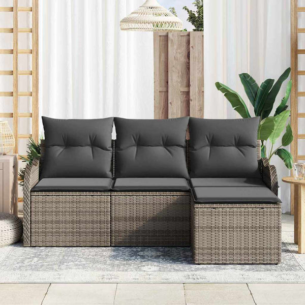 vidaXL Garden Sofa Set with Cushions with Storage 4 pcs Gray Poly Rattan