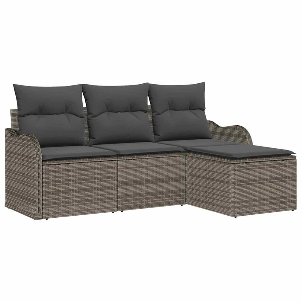 vidaXL Garden Sofa Set with Cushions with Storage 4 pcs Gray Poly Rattan