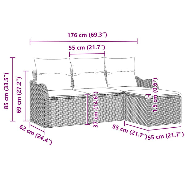 vidaXL Garden Sofa Set with Cushions with Storage 4 pcs Gray Poly Rattan