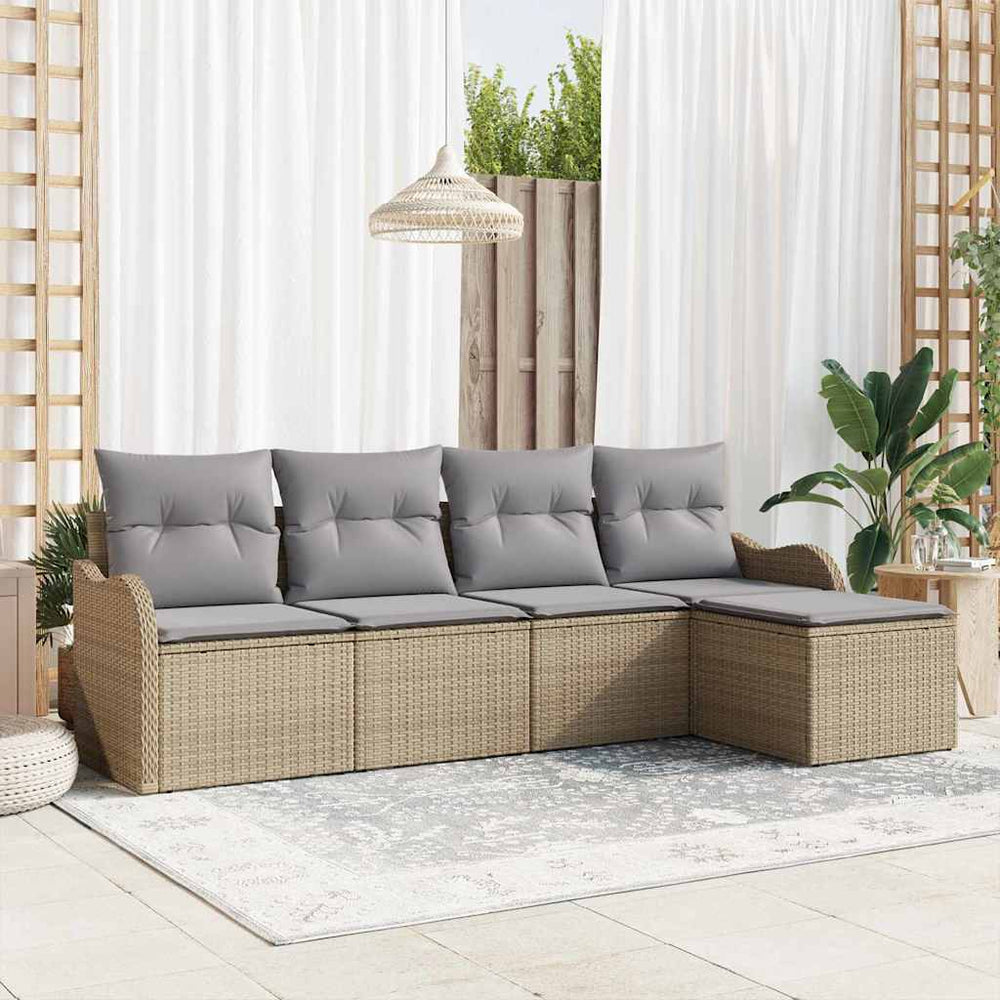 vidaXL 5-piece Garden Sofa Set Beige Poly Rattan