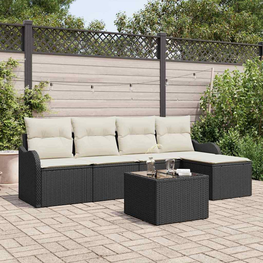vidaXL 6-piece Black Poly Rattan Garden Sofa Set