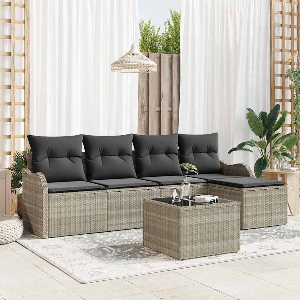 vidaXL Garden Sofa Set 6 pcs Light Grey Poly Rattan