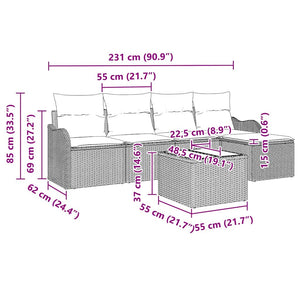 vidaXL Garden Sofa Set 6 pcs Light Grey Poly Rattan