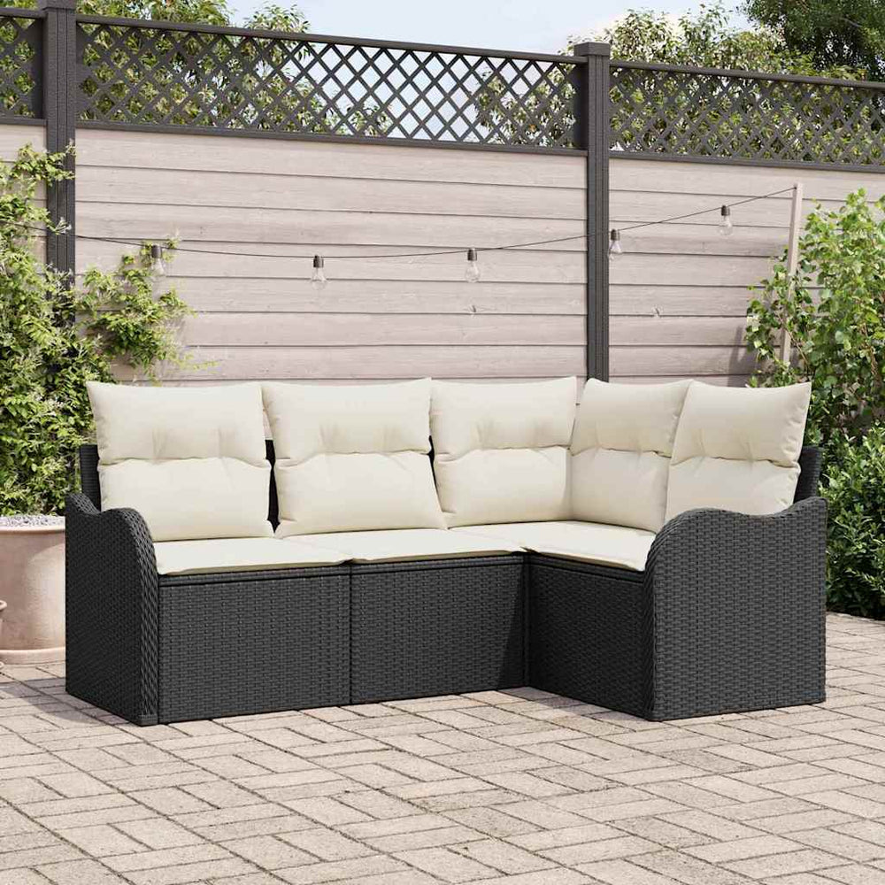 vidaXL Garden Sofa Set 4 pcs Black Poly Rattan