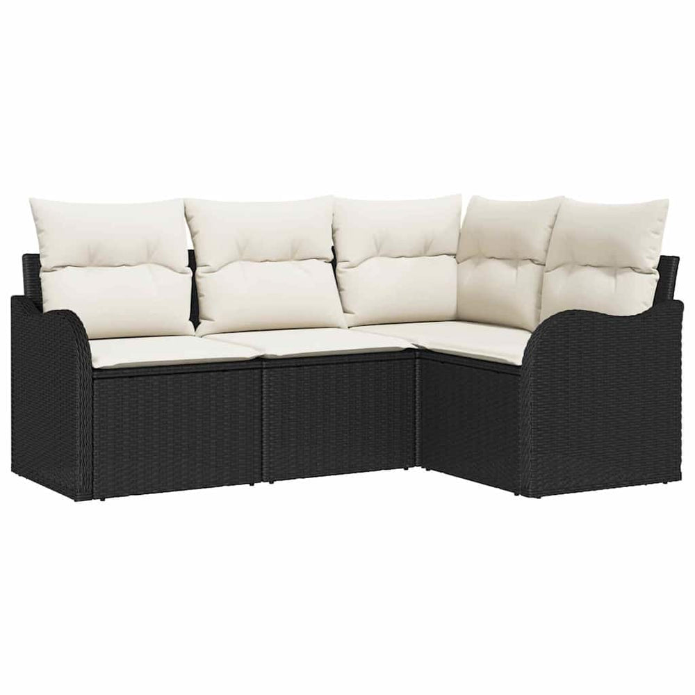 vidaXL Garden Sofa Set 4 pcs Black Poly Rattan