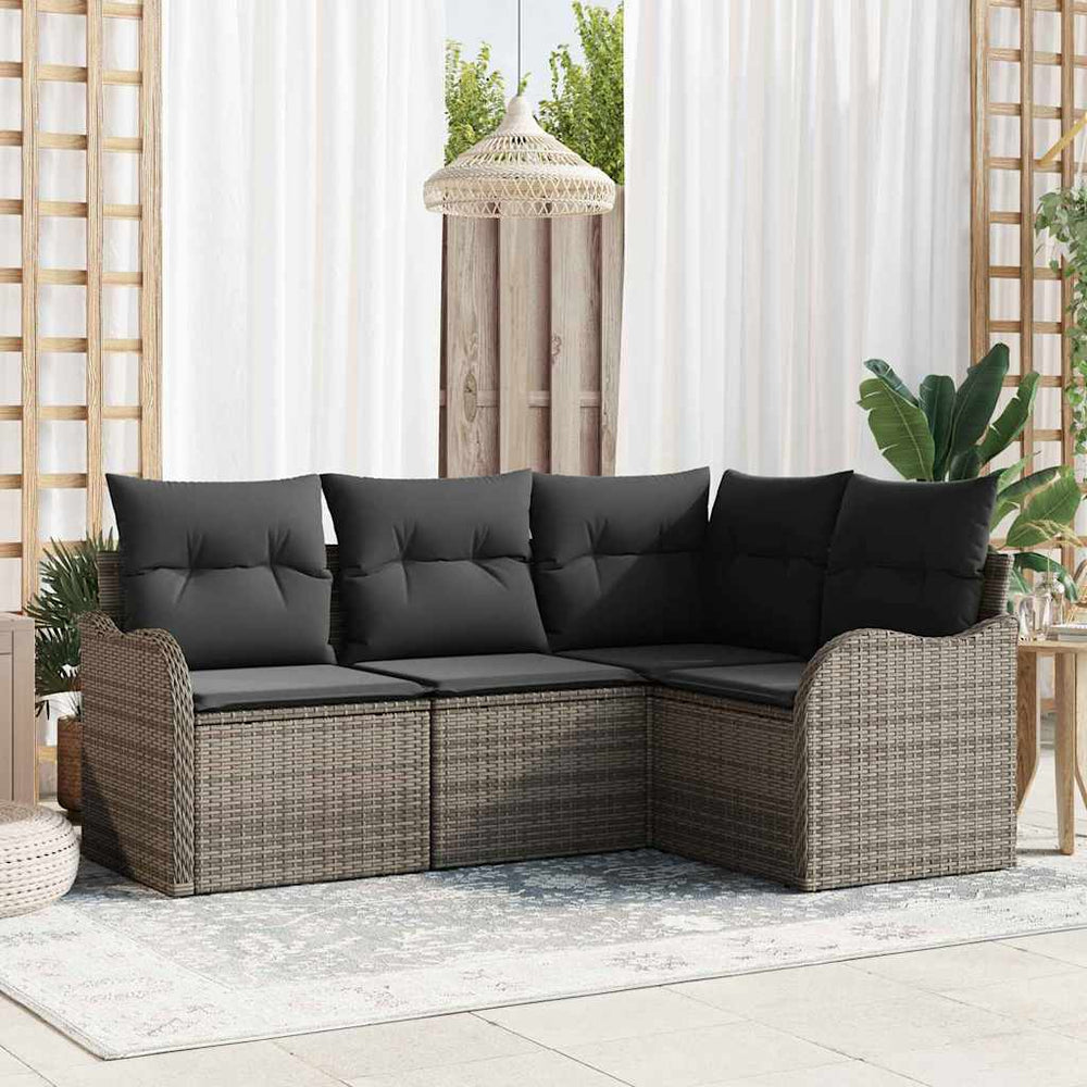 vidaXL 4-piece Garden Sofa Set Grey Poly Rattan