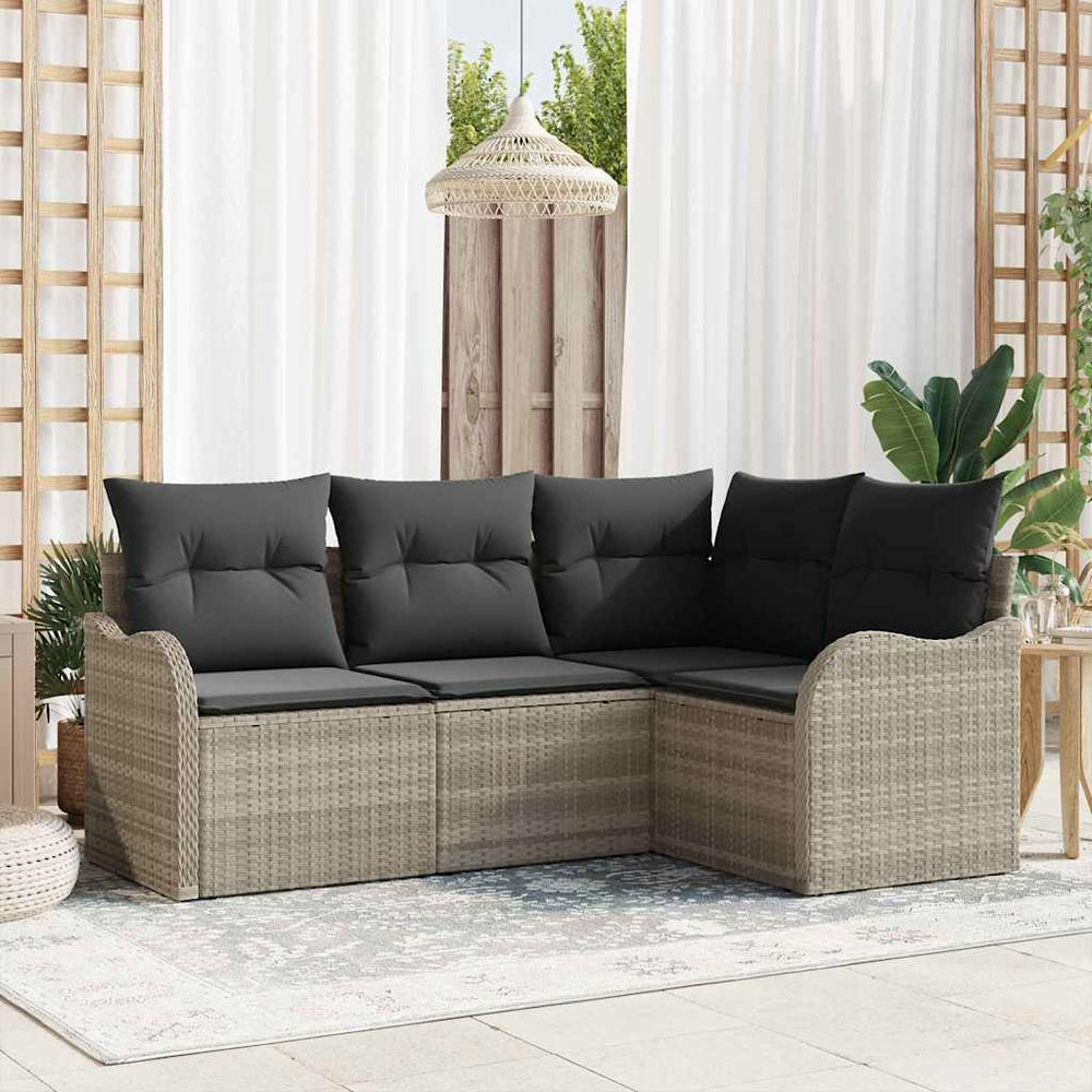 vidaXL Garden Sofa Set 4 Pieces Light Grey Poly Rattan
