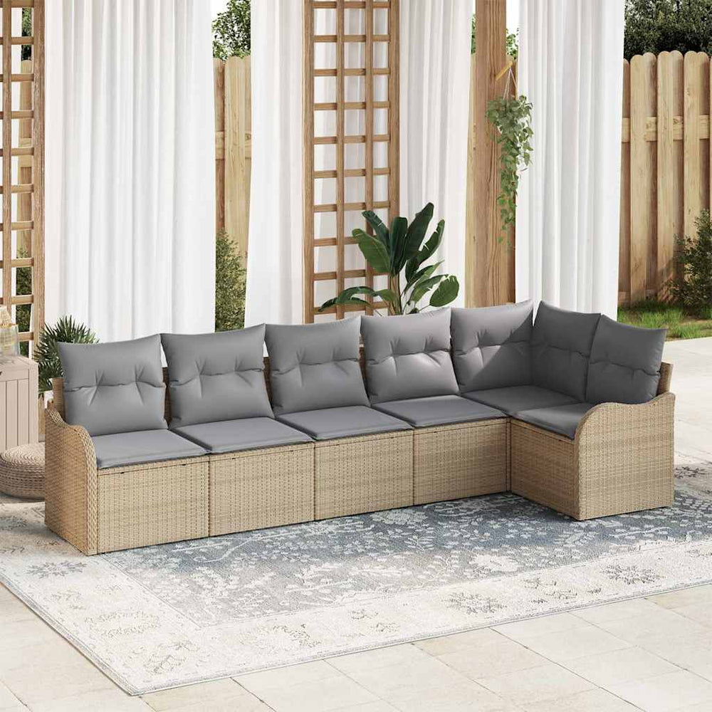 vidaXL 6-Piece Garden Sofa Set Beige Poly Rattan