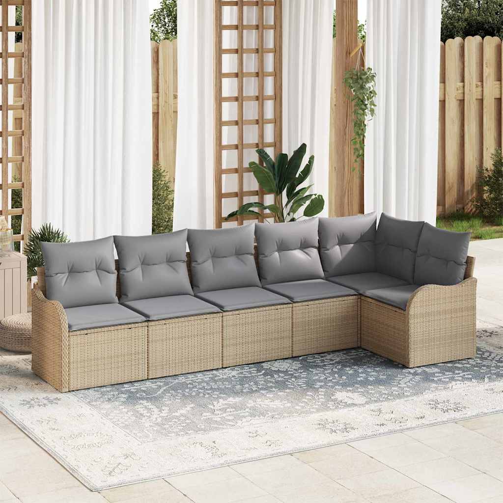 vidaXL 6-Piece Garden Sofa Set Beige Poly Rattan