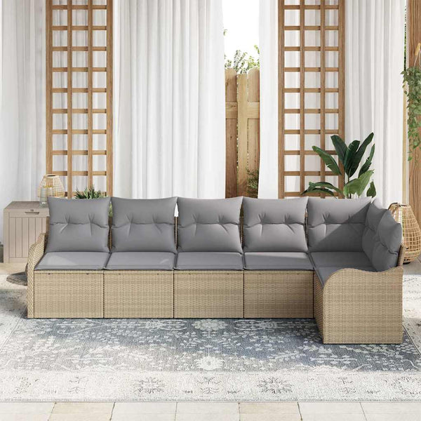 vidaXL 6-Piece Garden Sofa Set Beige Poly Rattan