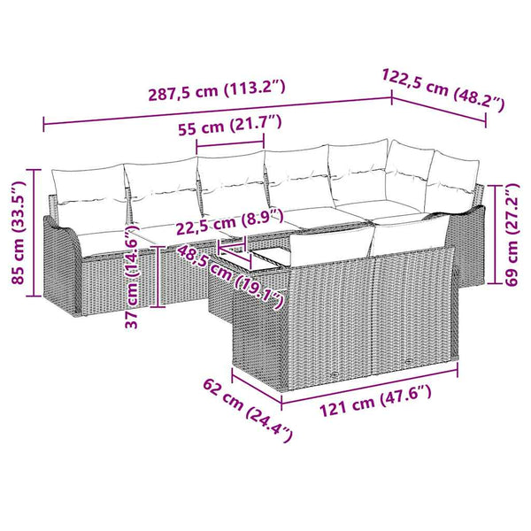 vidaXL Garden Sofa Set 9 pcs Gray Poly Rattan